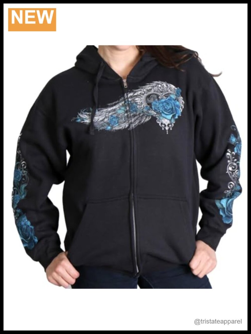 Women's Zip-Up Hooded Sweatshirt Angel Wings Graphic Biker Hoodie